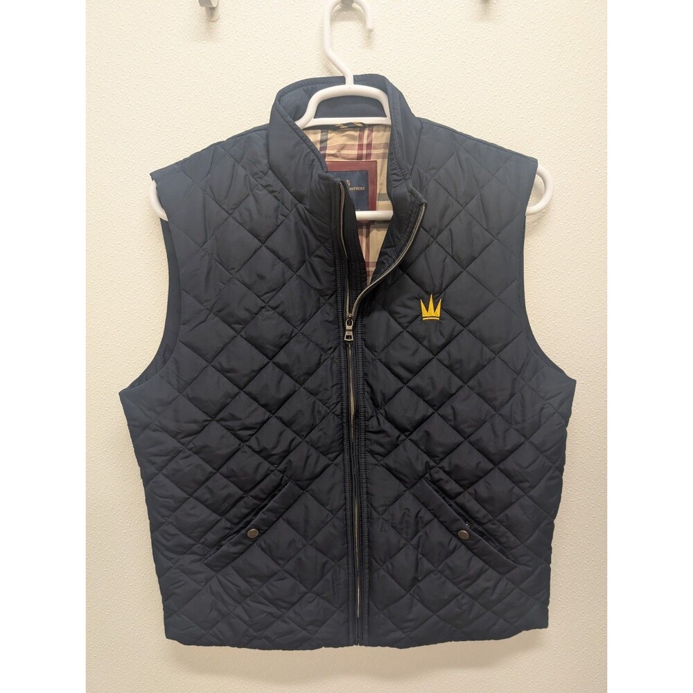 Brooks Brothers Puffer Diamond Vest Men Large Black Full Zip Quilted Insulated